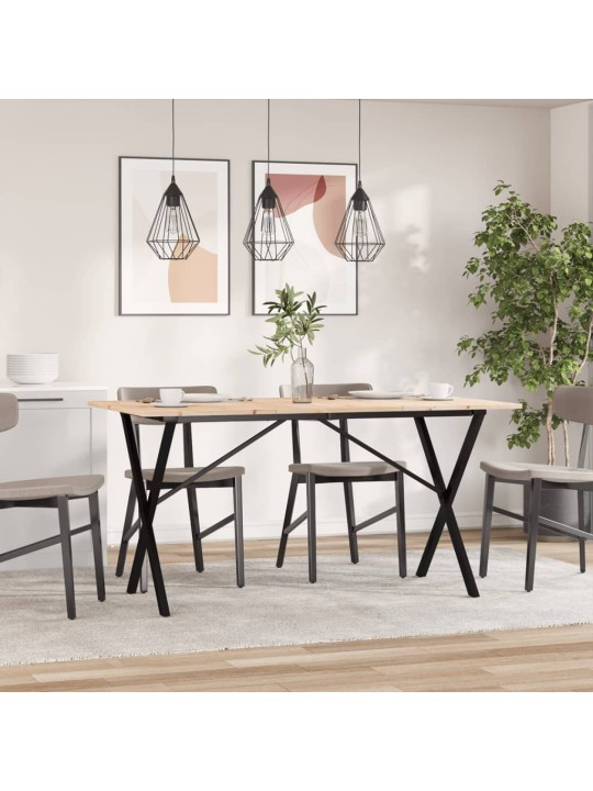 Valgomojo stalas, 140x80x75cm, pušis ir ketus, X formos rėmas