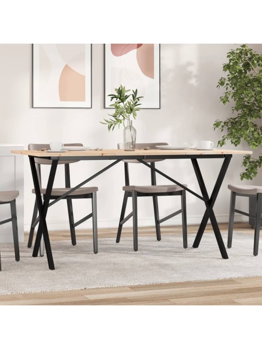 Valgomojo stalas, 140x80x75cm, pušis ir ketus, X formos rėmas