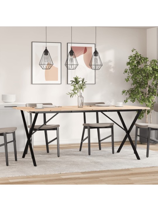 Valgomojo stalas, 180x90x75cm, pušis ir ketus, X formos rėmas