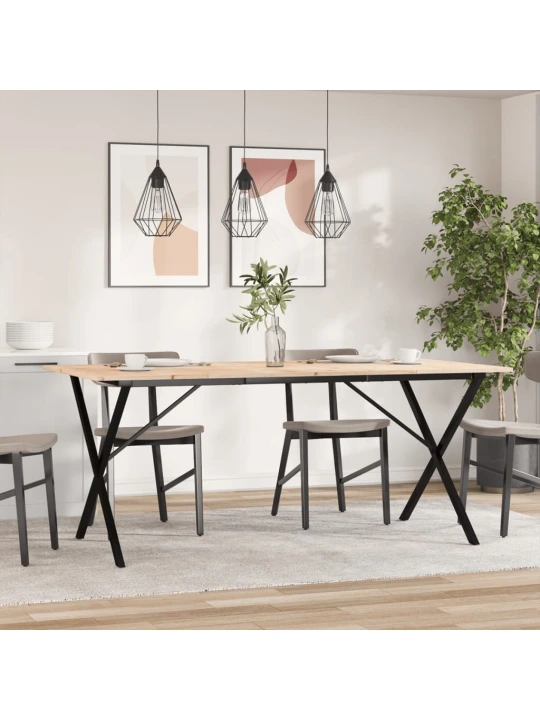 Valgomojo stalas, 180x90x75cm, pušis ir ketus, X formos rėmas