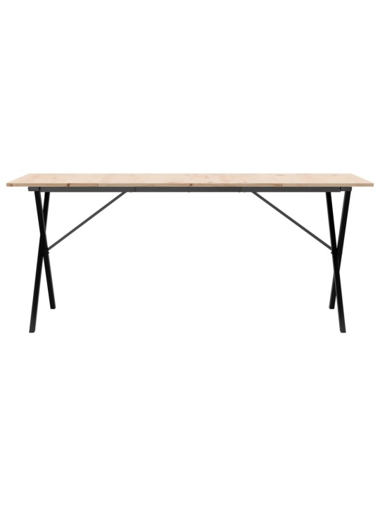 Valgomojo stalas, 180x90x75cm, pušis ir ketus, X formos rėmas