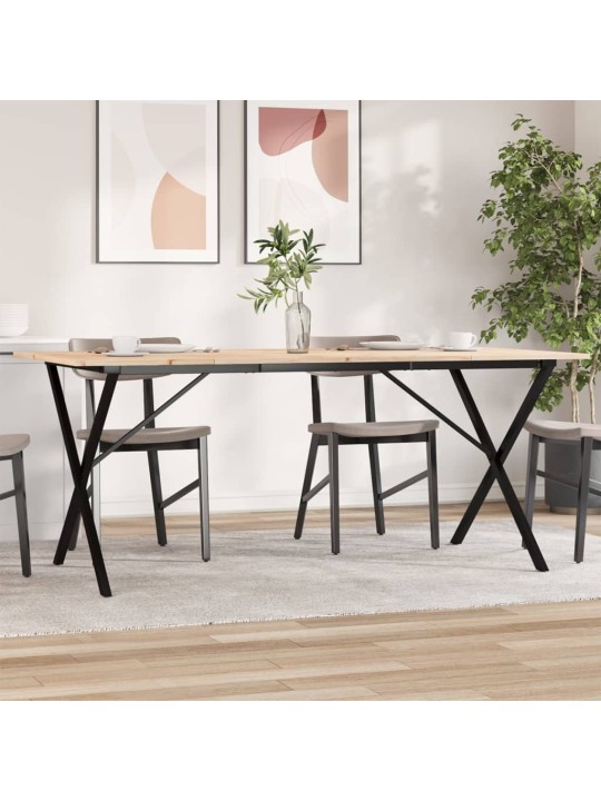 Valgomojo stalas, 180x90x75cm, pušis ir ketus, X formos rėmas