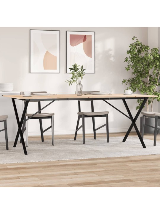 Valgomojo stalas, 200x100x75cm, pušis ir ketus, X formos rėmas