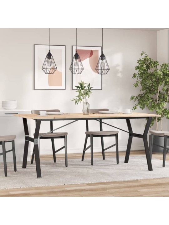 Valgomojo stalas, 180x90x75cm, pušis ir ketus, Y formos rėmas