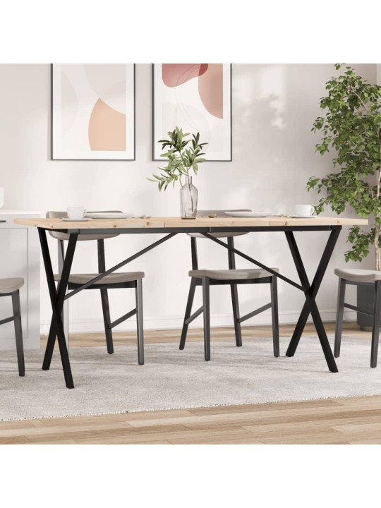 Valgomojo stalas, 160x80x75,5cm, pušis ir ketus, X formos rėmas