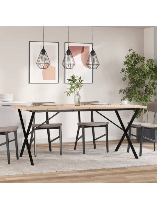 Valgomojo stalas, 180x90x75,5cm, pušis ir ketus, X formos rėmas