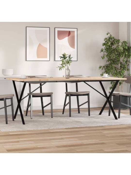 Valgomojo stalas, 200x100x75,5cm, pušis ir ketus, X formos