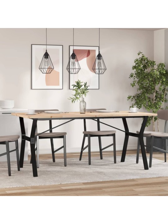 Valgomojo stalas, 180x90x75,5cm, pušis ir ketus, Y formos rėmas