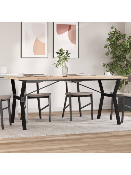 Valgomojo stalas, 180x90x75,5cm, pušis ir ketus, Y formos rėmas