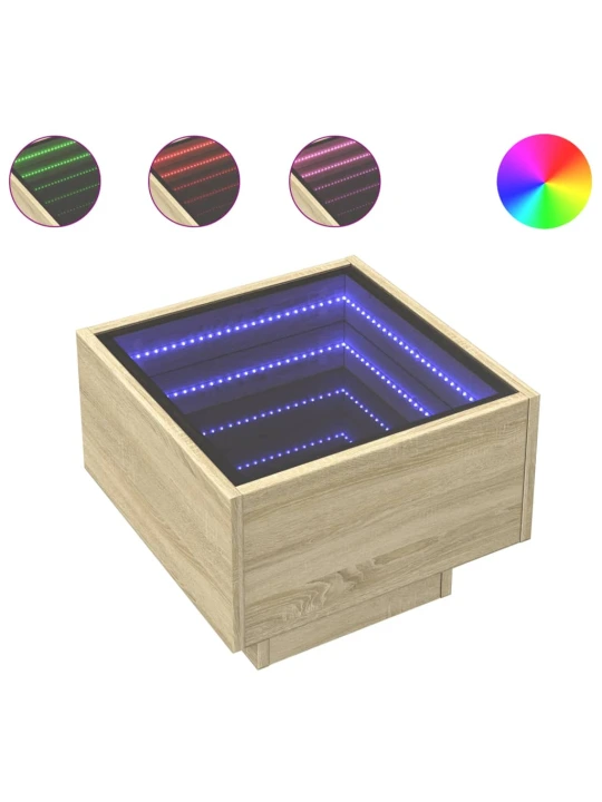 Šoninis staliukas su LED, ąžuolo, 40x40x30cm, apdirbta mediena