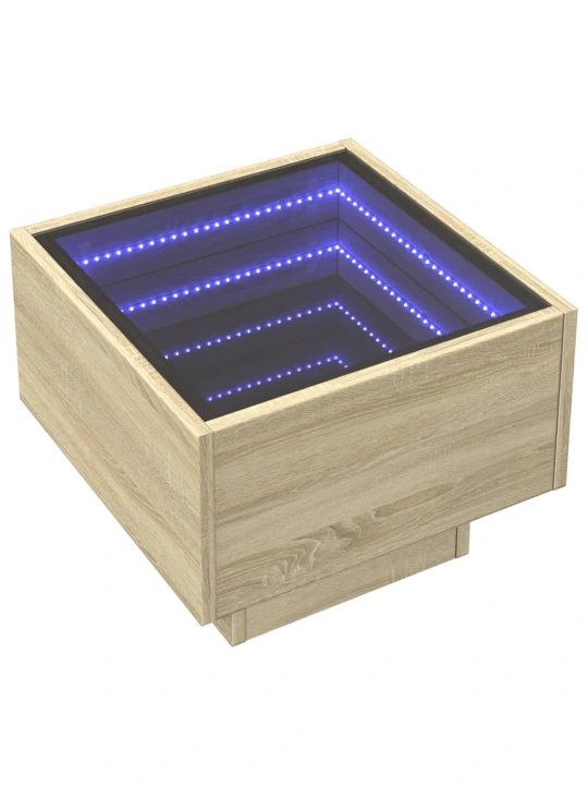 Šoninis staliukas su LED, ąžuolo, 40x40x30cm, apdirbta mediena