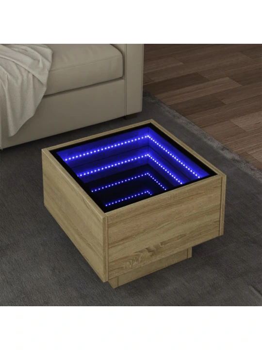Šoninis staliukas su LED, ąžuolo, 40x40x30cm, apdirbta mediena