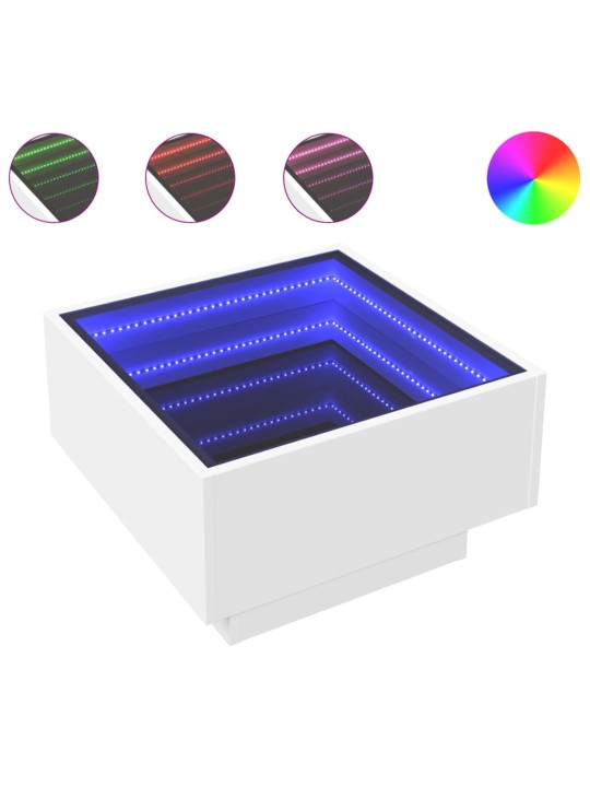Kavos staliukas su LED, baltas, 50x50x30cm, apdirbta mediena