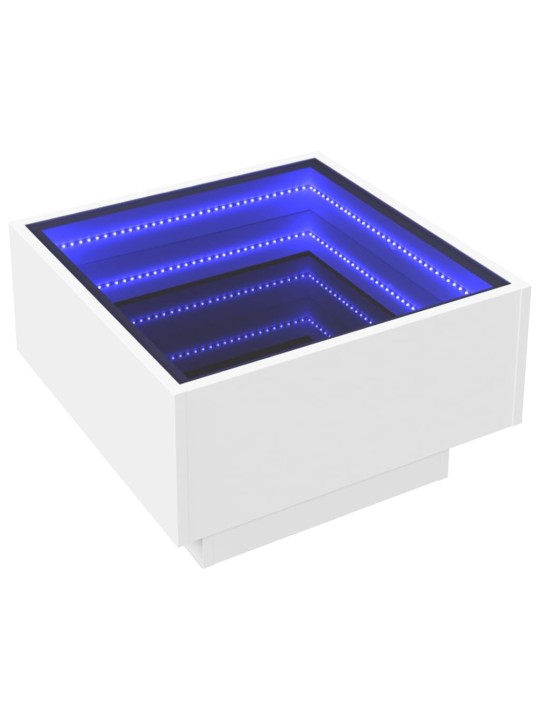Kavos staliukas su LED, baltas, 50x50x30cm, apdirbta mediena