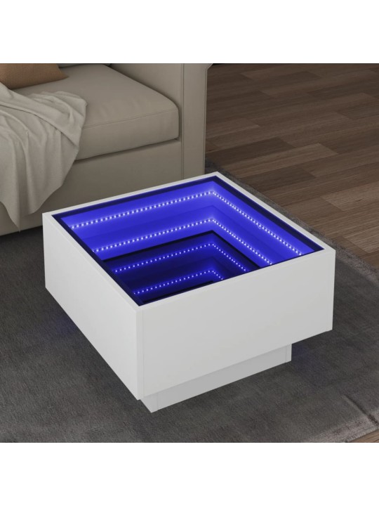 Kavos staliukas su LED, baltas, 50x50x30cm, apdirbta mediena