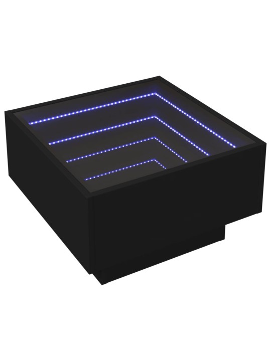 Kavos staliukas su LED, juodas, 50x50x30cm, apdirbta mediena