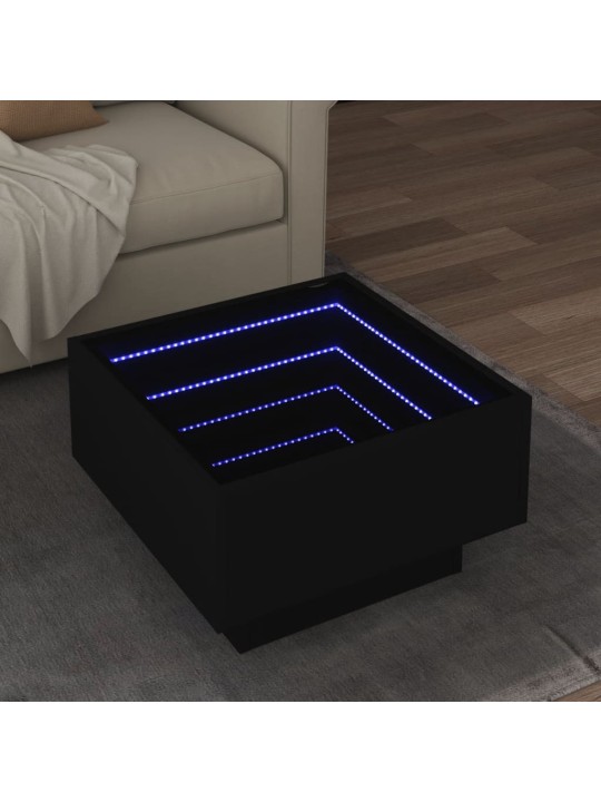 Kavos staliukas su LED, juodas, 50x50x30cm, apdirbta mediena