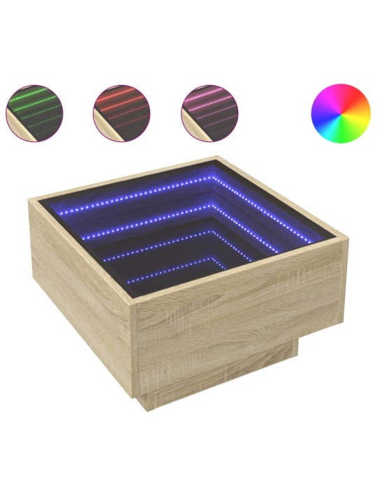 Kavos staliukas su LED, ąžuolo, 50x50x30cm, apdirbta mediena