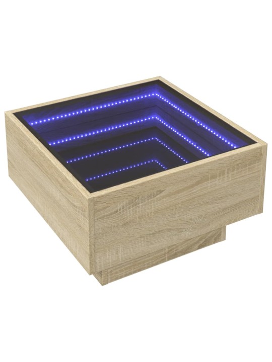 Kavos staliukas su LED, ąžuolo, 50x50x30cm, apdirbta mediena