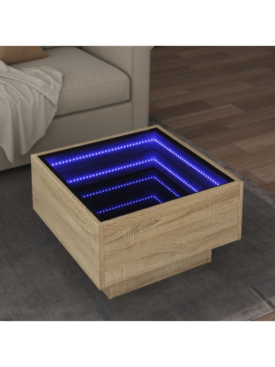 Kavos staliukas su LED, ąžuolo, 50x50x30cm, apdirbta mediena