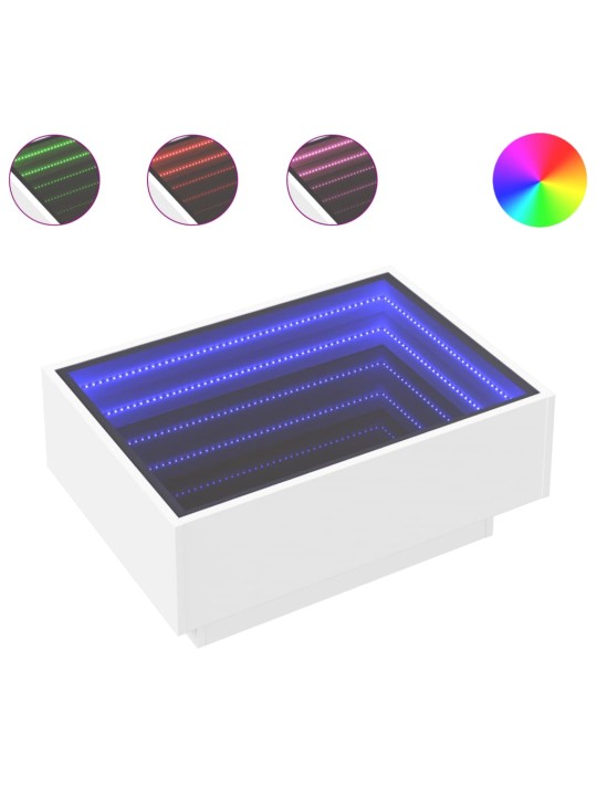 Kavos staliukas su LED, baltas, 70x50x30cm, apdirbta mediena