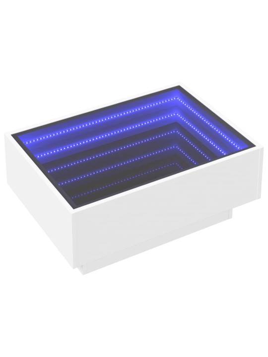 Kavos staliukas su LED, baltas, 70x50x30cm, apdirbta mediena