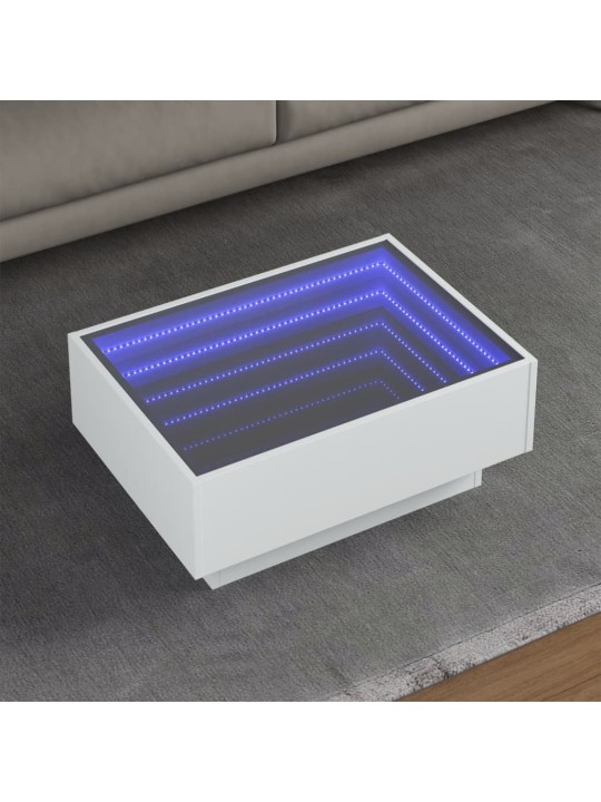 Kavos staliukas su LED, baltas, 70x50x30cm, apdirbta mediena