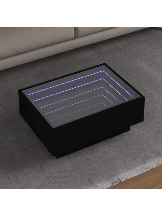 Kavos staliukas su LED, juodas, 70x50x30cm, apdirbta mediena