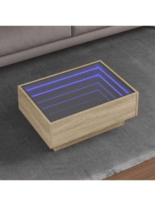 Kavos staliukas su LED, ąžuolo, 70x50x30cm, apdirbta mediena