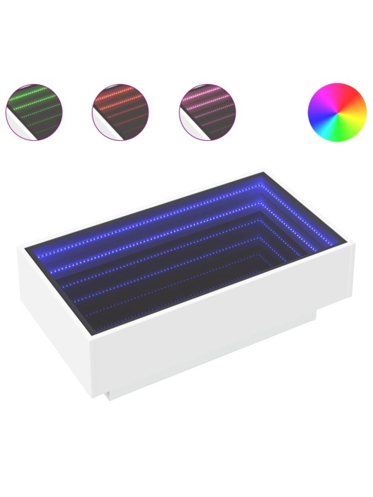 Kavos staliukas su LED, baltas, 90x50x30cm, apdirbta mediena