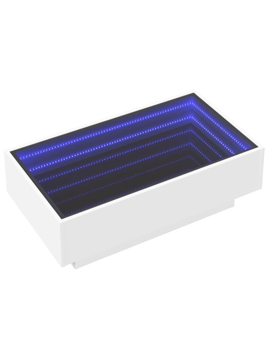 Kavos staliukas su LED, baltas, 90x50x30cm, apdirbta mediena