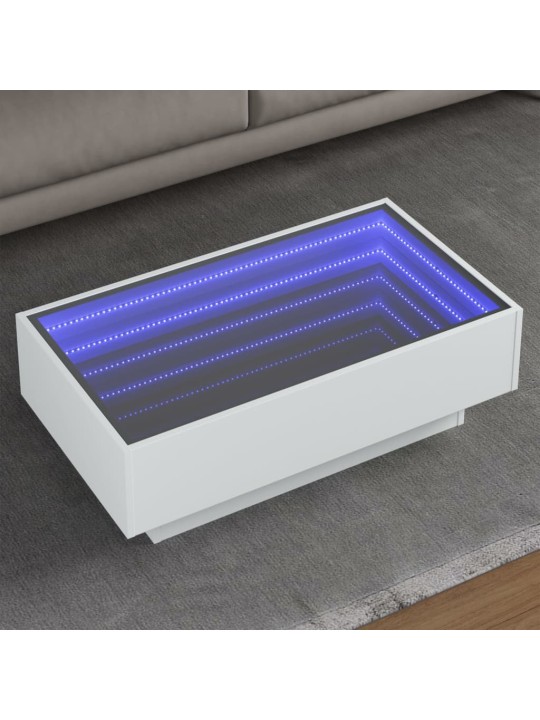 Kavos staliukas su LED, baltas, 90x50x30cm, apdirbta mediena