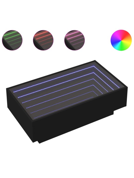 Kavos staliukas su LED, juodas, 90x50x30cm, apdirbta mediena
