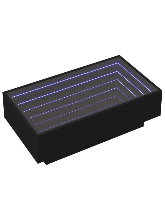 Kavos staliukas su LED, juodas, 90x50x30cm, apdirbta mediena