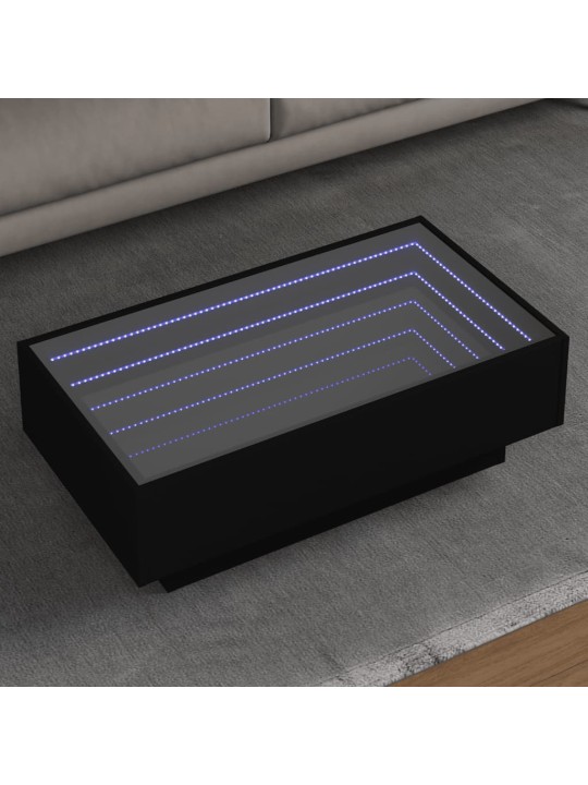 Kavos staliukas su LED, juodas, 90x50x30cm, apdirbta mediena