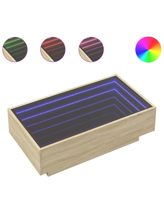 Kavos staliukas su LED, ąžuolo, 90x50x30cm, apdirbta mediena
