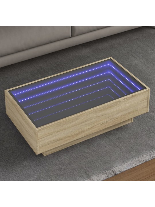 Kavos staliukas su LED, ąžuolo, 90x50x30cm, apdirbta mediena