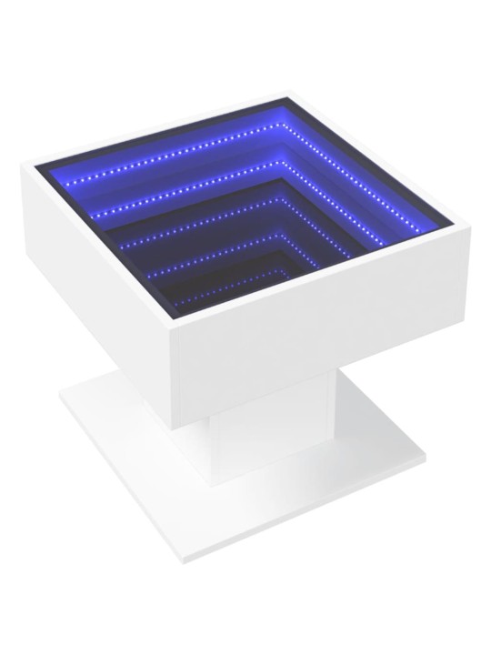 Kavos staliukas su LED, baltas, 50x50x45cm, apdirbta mediena