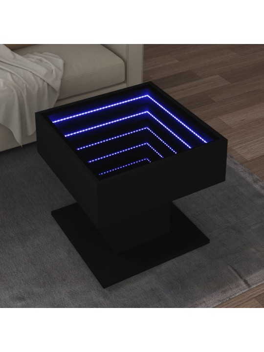 Kavos staliukas su LED, juodas, 50x50x45cm, apdirbta mediena