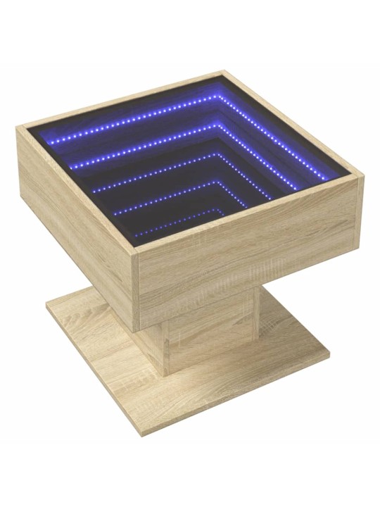 Kavos staliukas su LED, ąžuolo, 50x50x45cm, apdirbta mediena