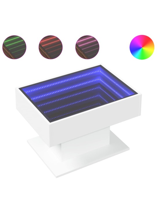 Kavos staliukas su LED, baltas, 70x50x45cm, apdirbta mediena