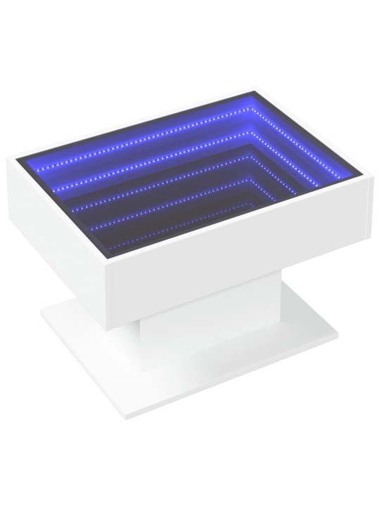 Kavos staliukas su LED, baltas, 70x50x45cm, apdirbta mediena