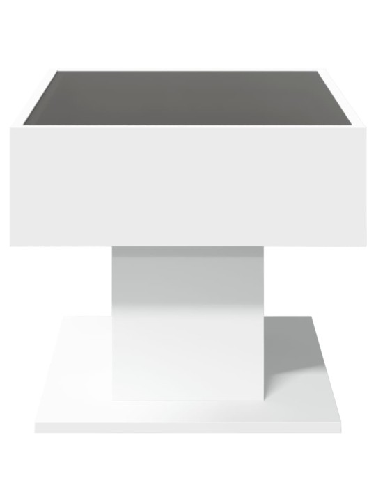 Kavos staliukas su LED, baltas, 70x50x45cm, apdirbta mediena