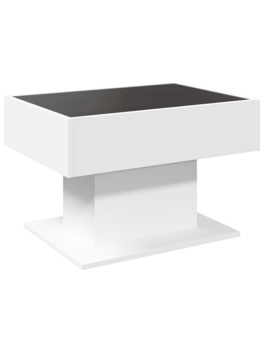 Kavos staliukas su LED, baltas, 70x50x45cm, apdirbta mediena