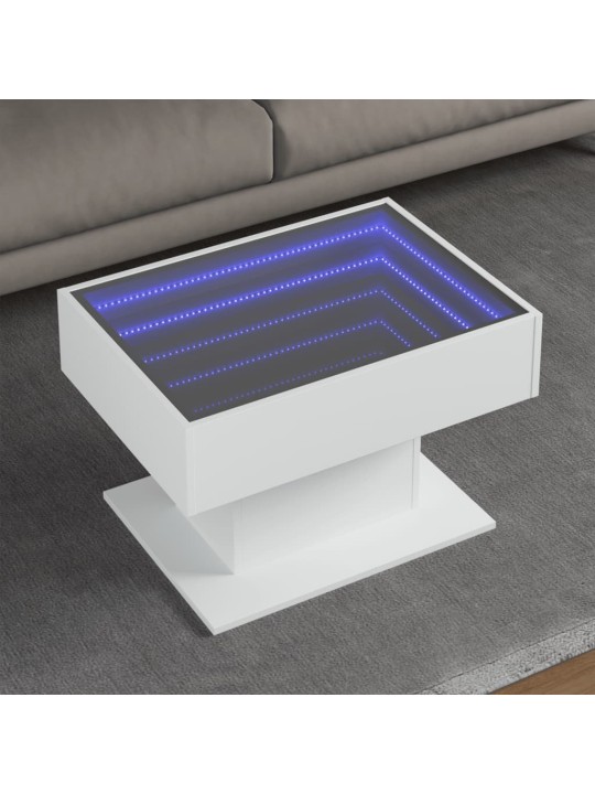 Kavos staliukas su LED, baltas, 70x50x45cm, apdirbta mediena