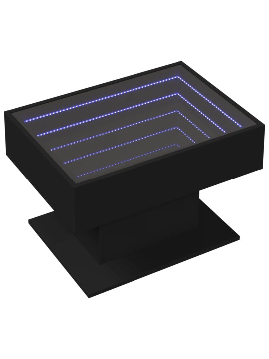 Kavos staliukas su LED, juodas, 70x50x45cm, apdirbta mediena