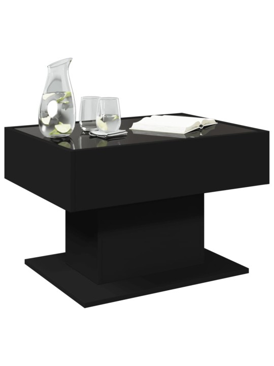 Kavos staliukas su LED, juodas, 70x50x45cm, apdirbta mediena
