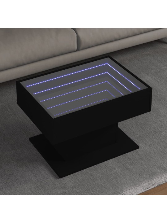 Kavos staliukas su LED, juodas, 70x50x45cm, apdirbta mediena