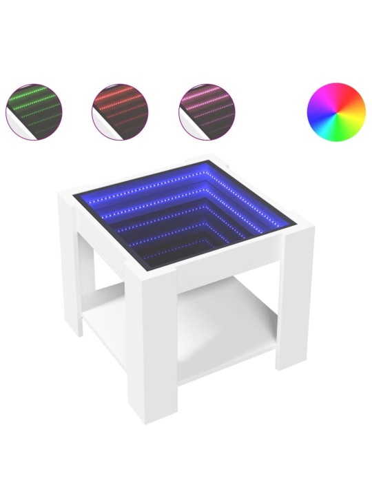 Kavos staliukas su LED, baltas, 53x53x45cm, apdirbta mediena
