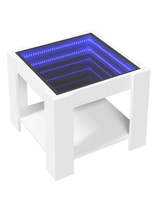 Kavos staliukas su LED, baltas, 53x53x45cm, apdirbta mediena